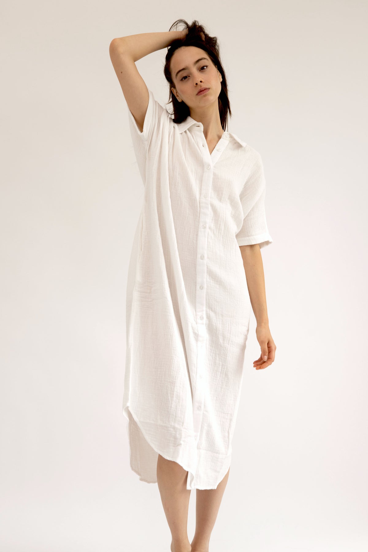 CAPRI - WHITE BUTTON DOWN MIDI DRESS
