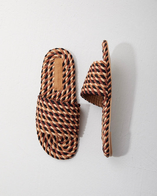 SUNNY-BROWN MULTI vegan rope slide sandal