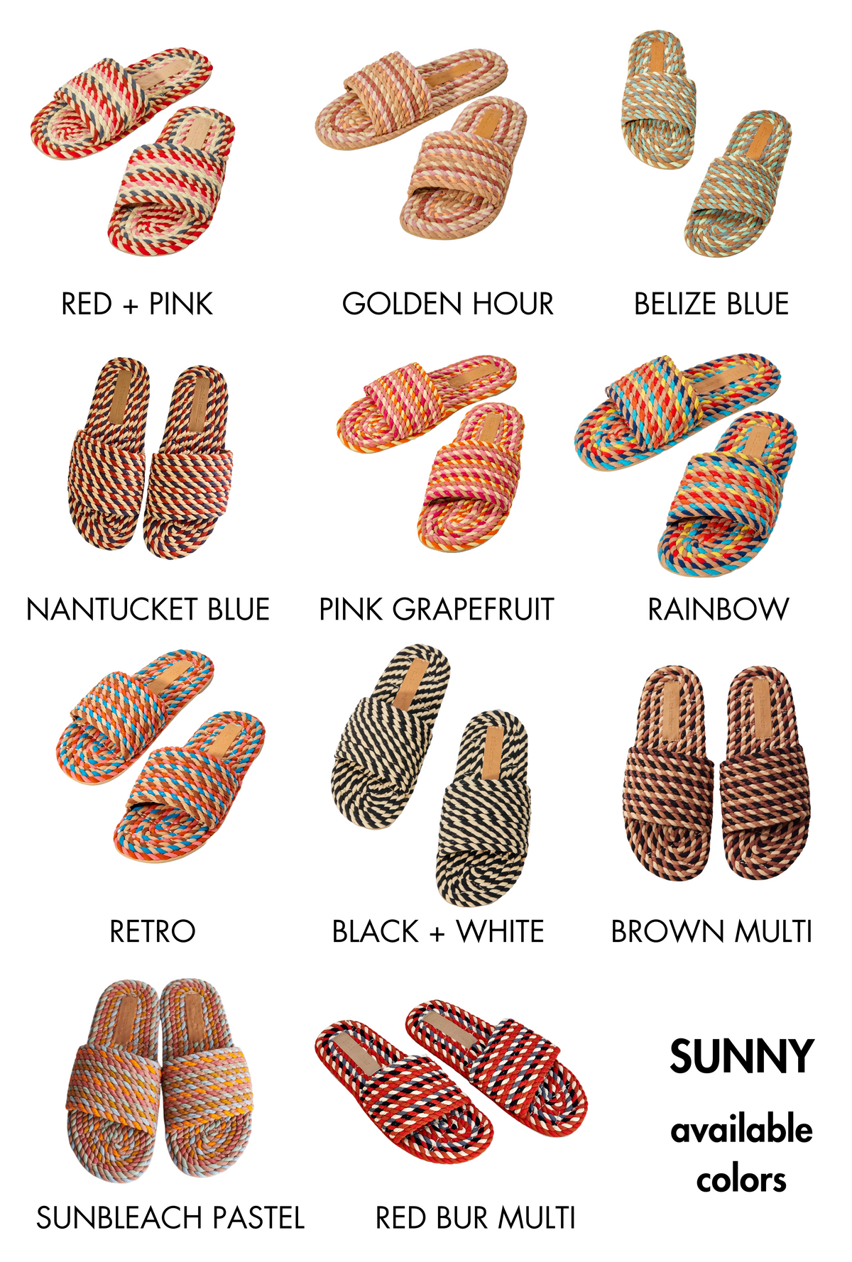 SUNNY - BLACK WHITE MULTI vegan rope slide sandal