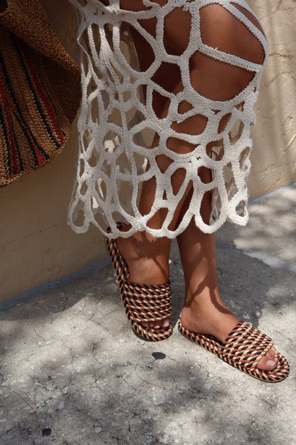 SUNNY-BROWN MULTI vegan rope slide sandal