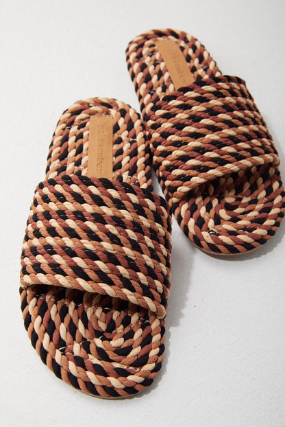 SUNNY-BROWN MULTI vegan rope slide sandal
