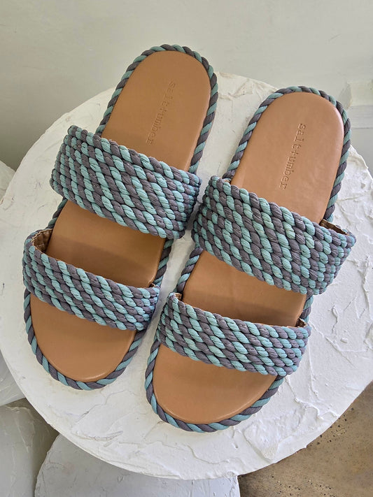 SAVOY-2 -DUSK BLUE vegan rope double band slide sandal