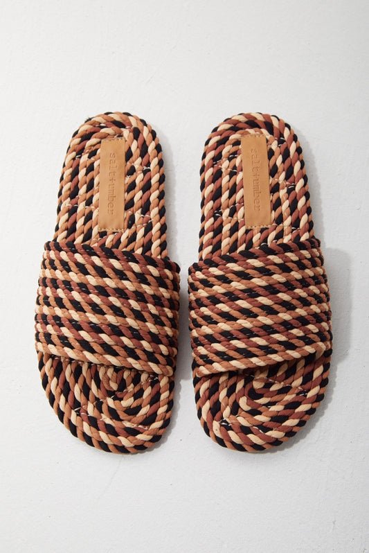 SUNNY-BROWN MULTI vegan rope slide sandal
