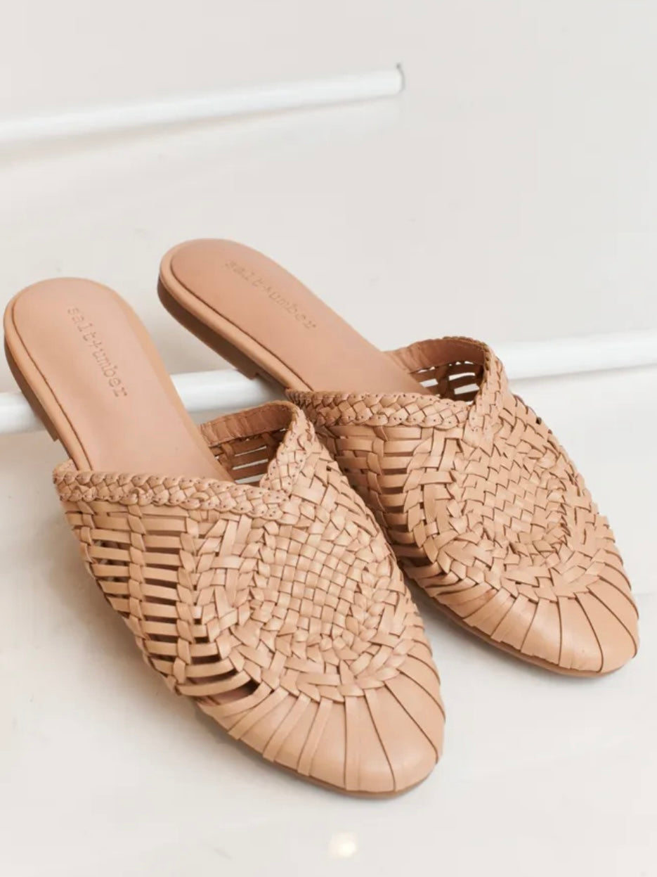 ARI - VINTAGE PINK basketweave leather mules