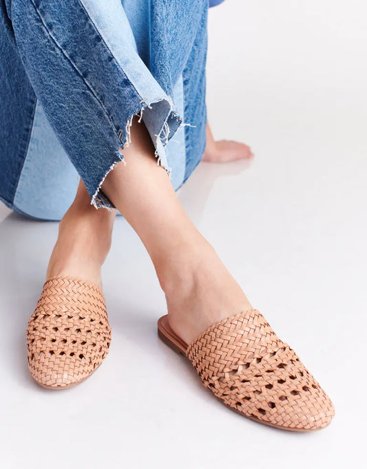 LILY-VINTAGE PINK signature woven leather mules