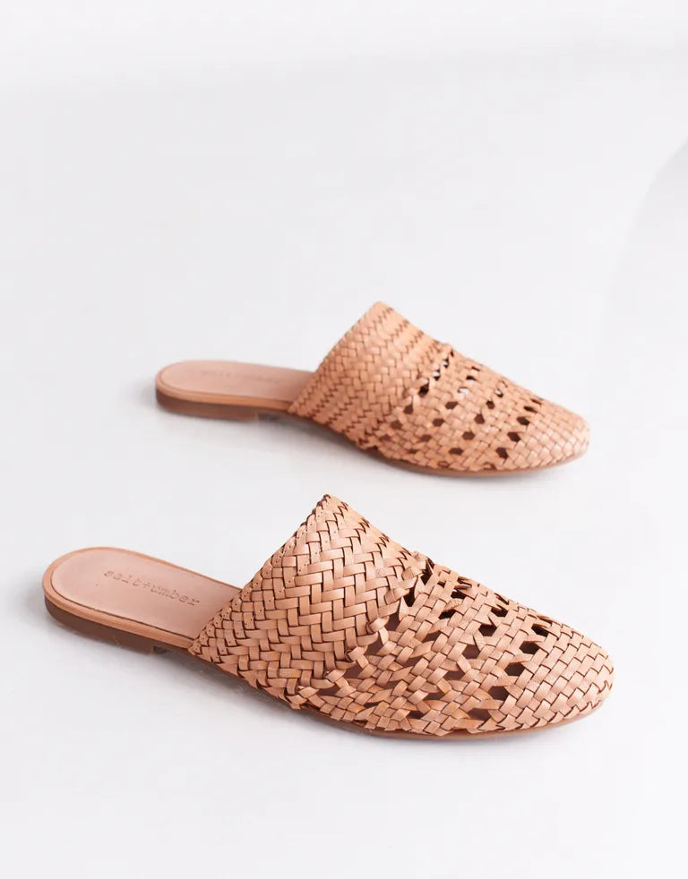 LILY-VINTAGE PINK signature woven leather mules