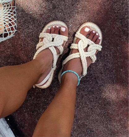 SANSA - NATURAL vegan rope nautical knot platform slingback