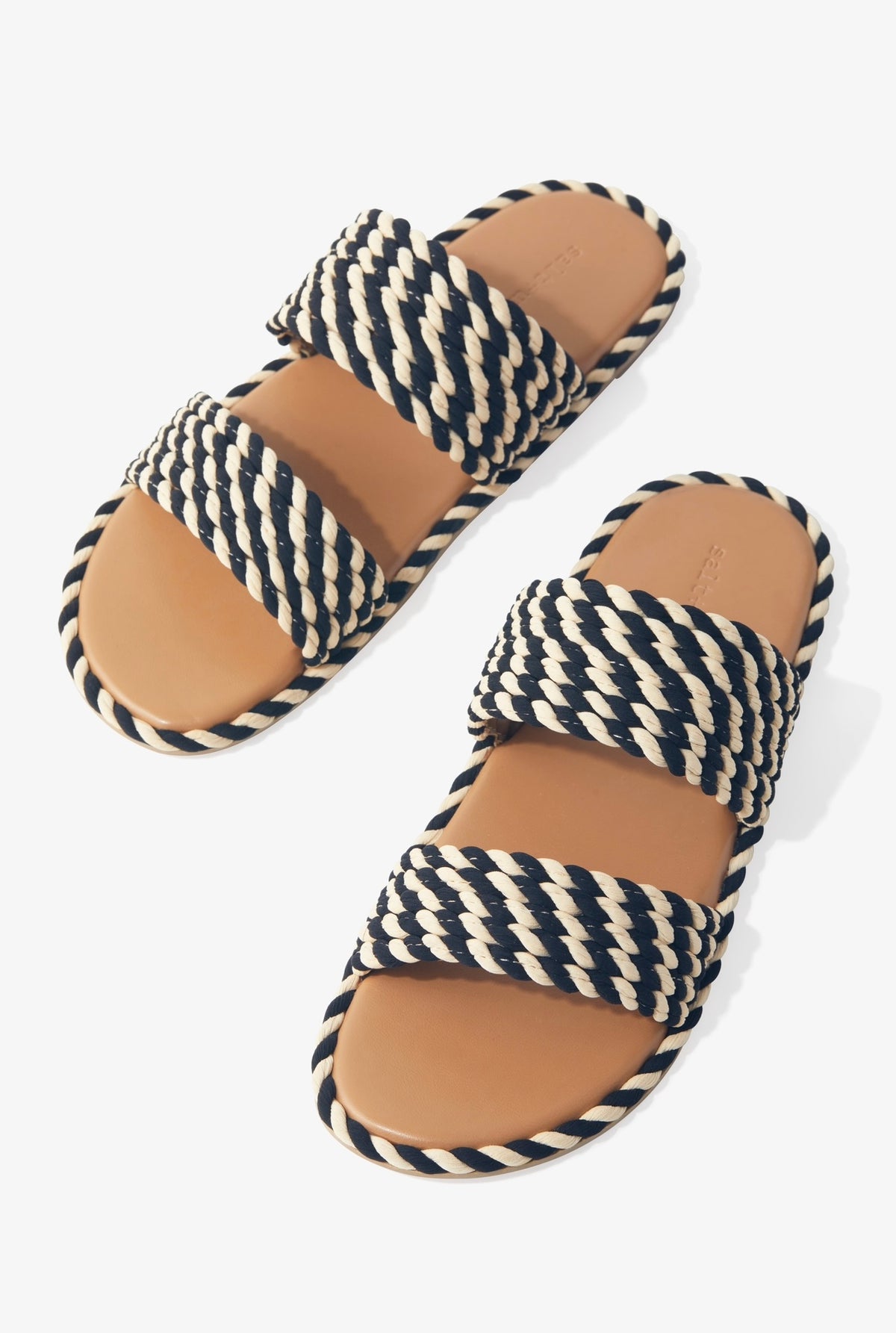 SAVOY-2 -BLACK/ WHITE vegan rope double band slide sandal