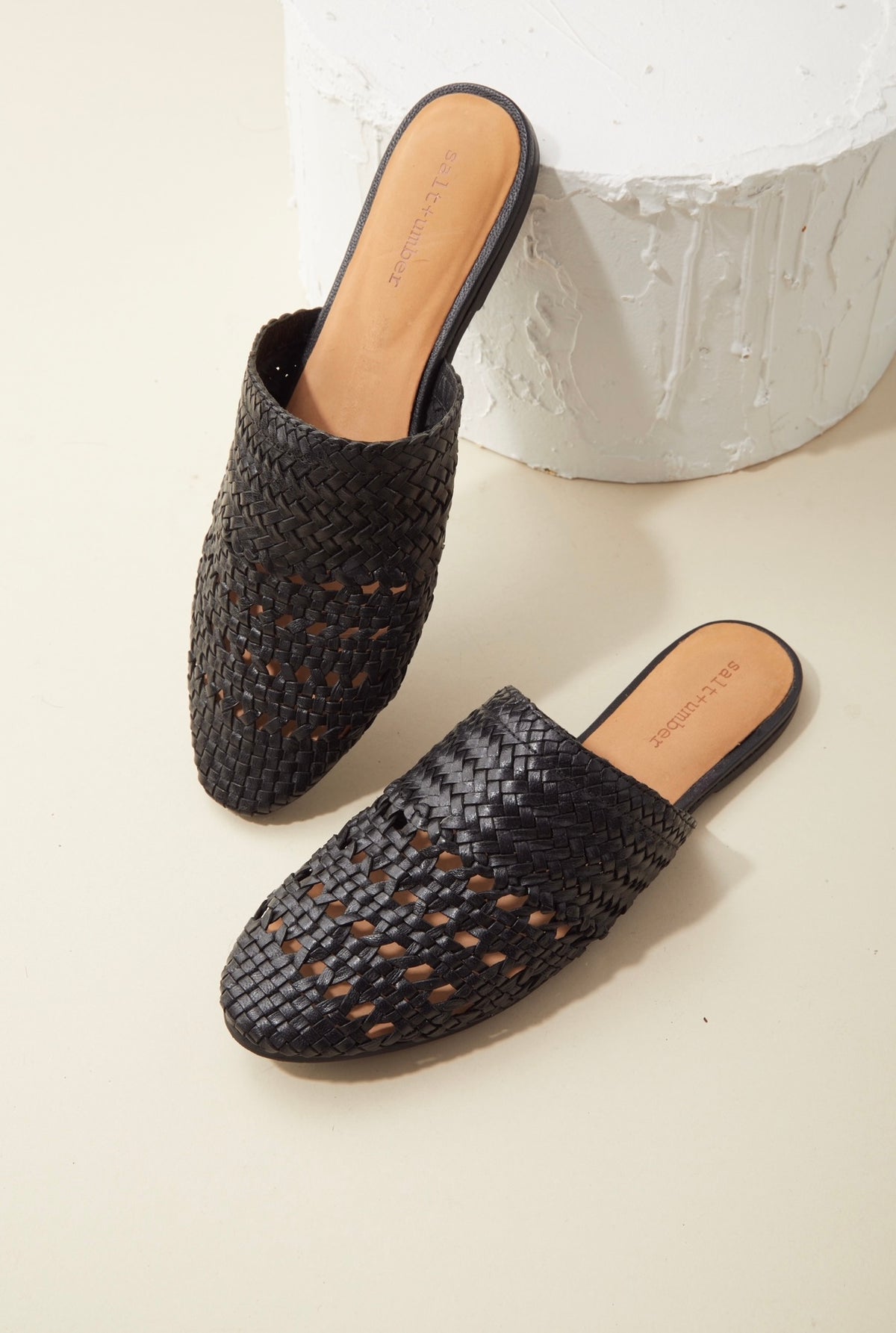LILY-BLACK signature woven leather mules