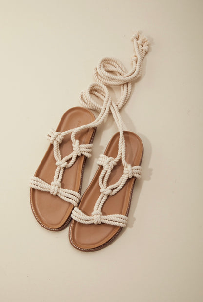 HAVEN - OFF WHITE vegan cotton rope lace up gladiator