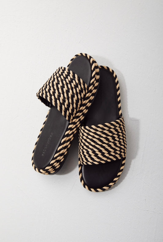 VIVA - BLACK/WHITE vegan rope platform slide sandal