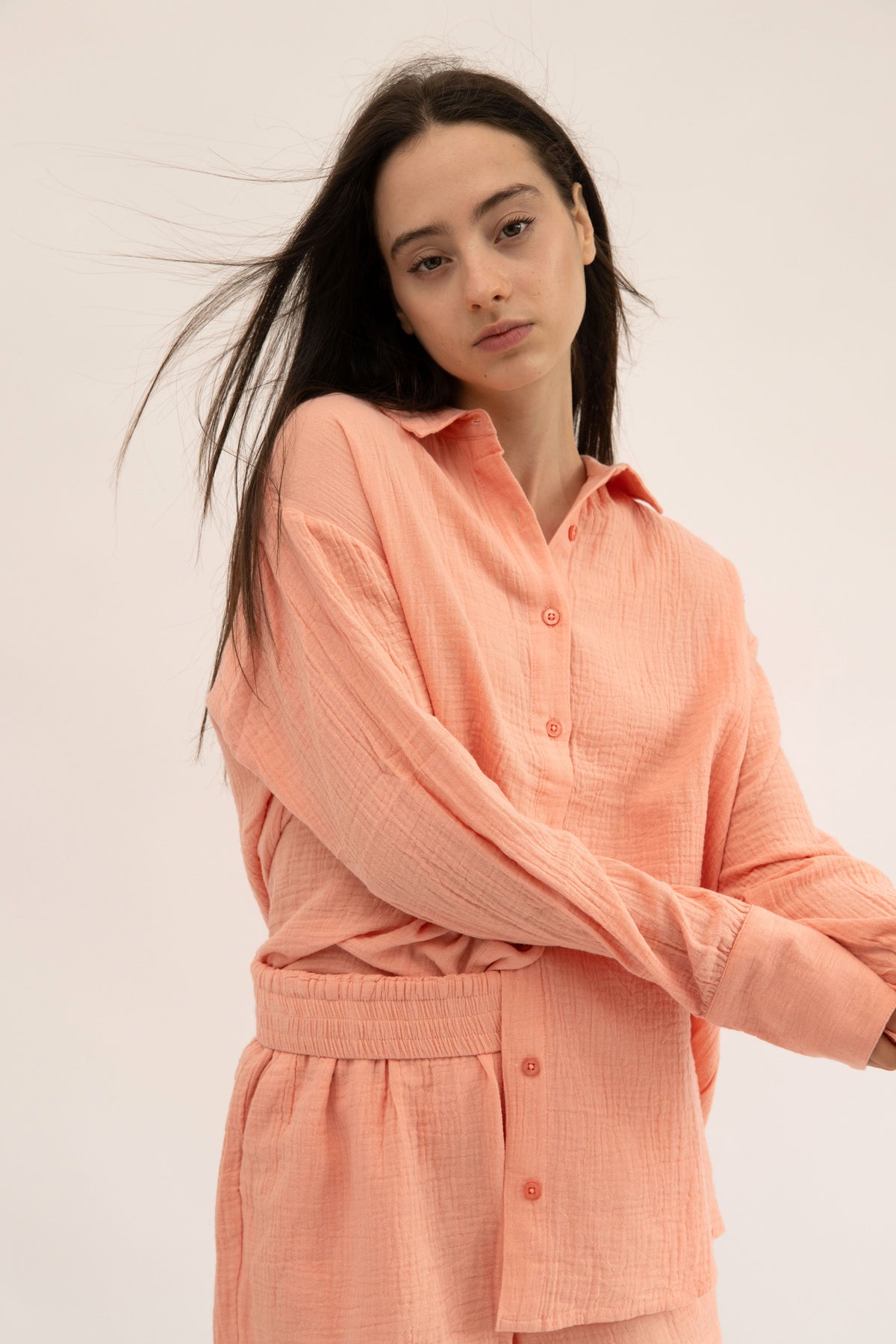 MAUI - CORAL LONG SLEEVE BUTTON DOWN TOP