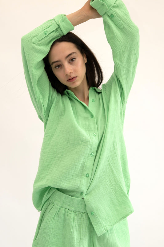 MAUI - LIME LONG SLEEVE BUTTON DOWN TOP