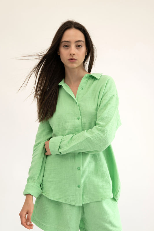 MAUI - LIME LONG SLEEVE BUTTON DOWN TOP
