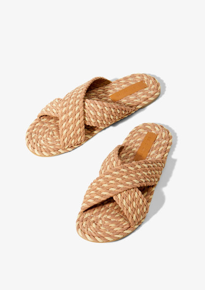 SARAYA - SAND MULTI vegan rope cross band slide sandal