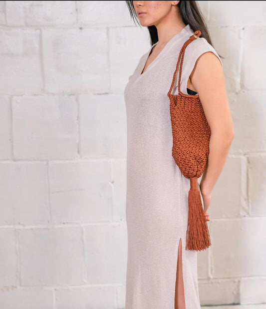 LAUREN SILK WOVEN TASSLE BAG