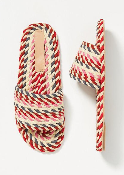 SUNNY- PINK RED MULTI vegan rope slide sandal