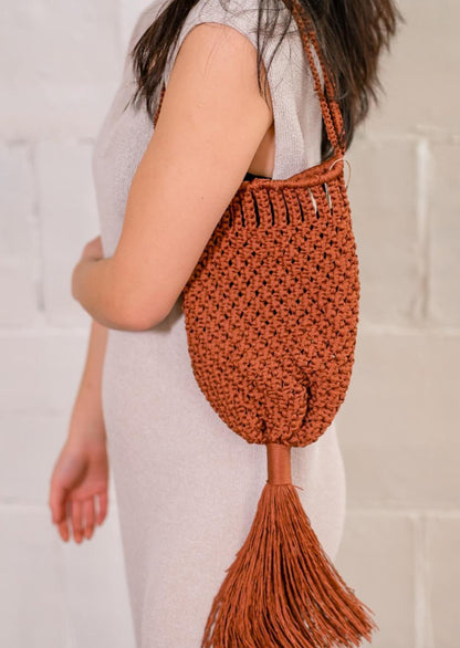 LAUREN SILK WOVEN TASSLE BAG