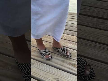 SARAYA - BLACK/WHITE MULTI vegan rope cross band slide sandal