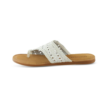 handwoven white leather toe loop sandal made in India- ATHENA by salt+Umbe